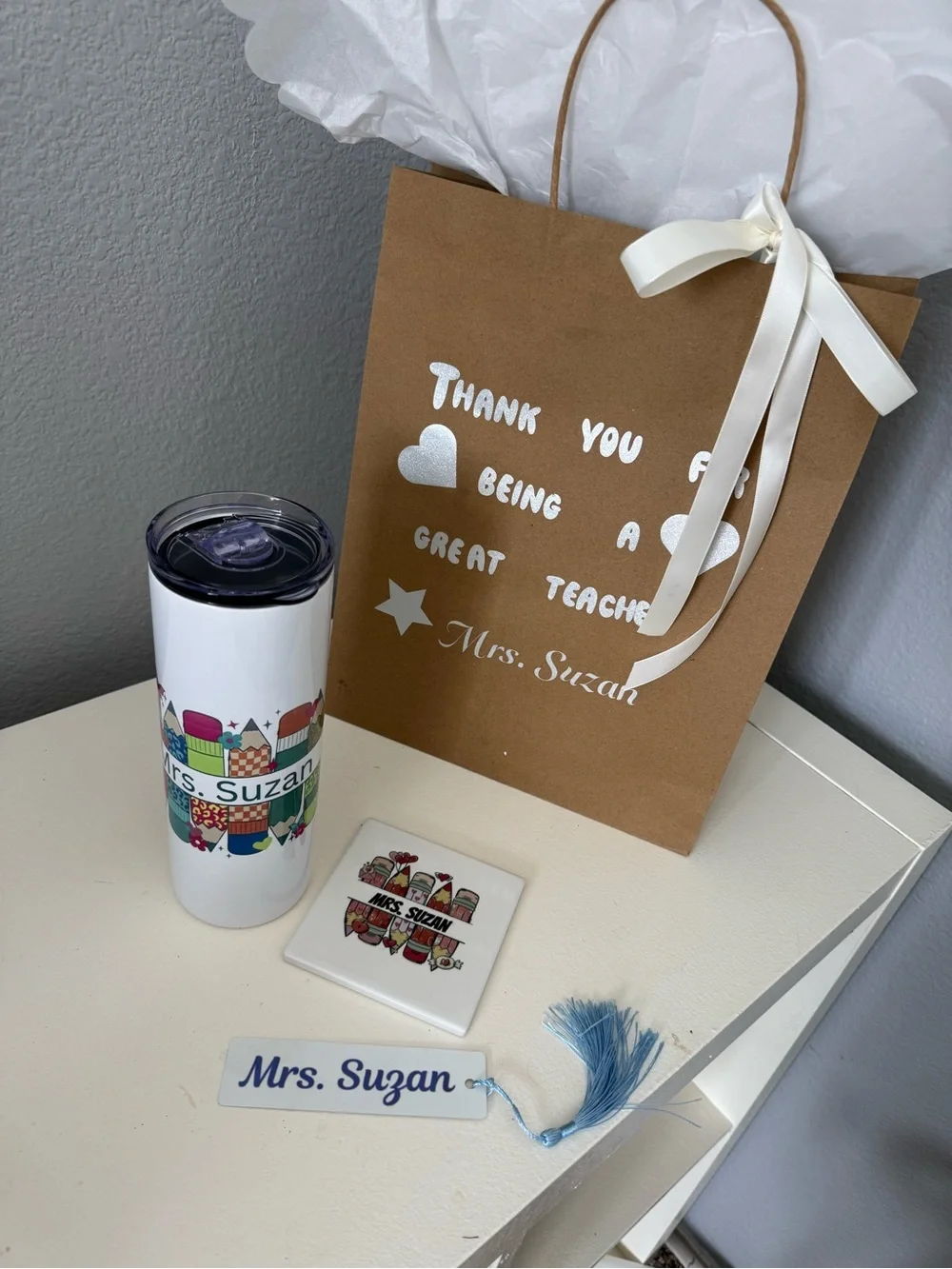 Personalized Teacher Gift Set - White & Brown Teacher Appreciation Bundle